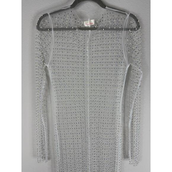 Beach Bunny Champagne Nights Mesh Dress Embellished Evening Statement Nude Sz L - Picture 6 of 13